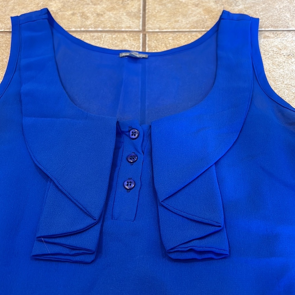 Charlotte Russe Bright Royal Blue Semi Sheer Tank Top with Collar Neck Detail - Picture 3 of 7